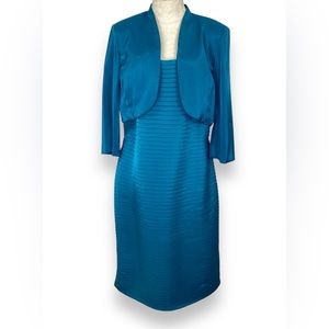 R&M Richard Teal Blue Column Formal Dress with jacket